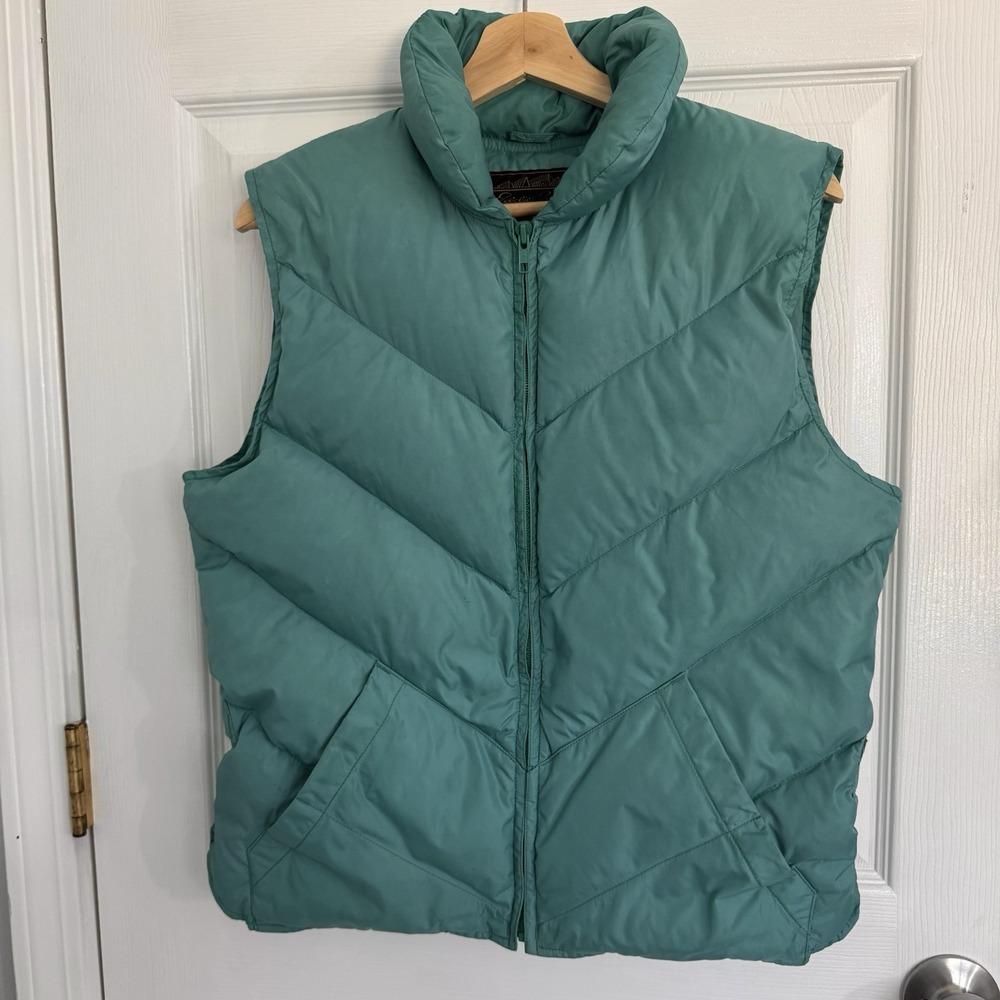 VTG Eddie Bauer Puffer VEST Womens M Goose Down Full Zip Teal Blue Turquoise